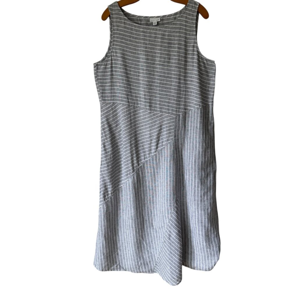 J.Jill Love Linen Striped Dress Jumper Sz LP Lagenlook Relaxed  Minimal Capsule